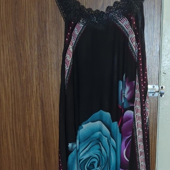 Free People Black Dress with Teal and Purple Rose Print - Picture 2 of 3